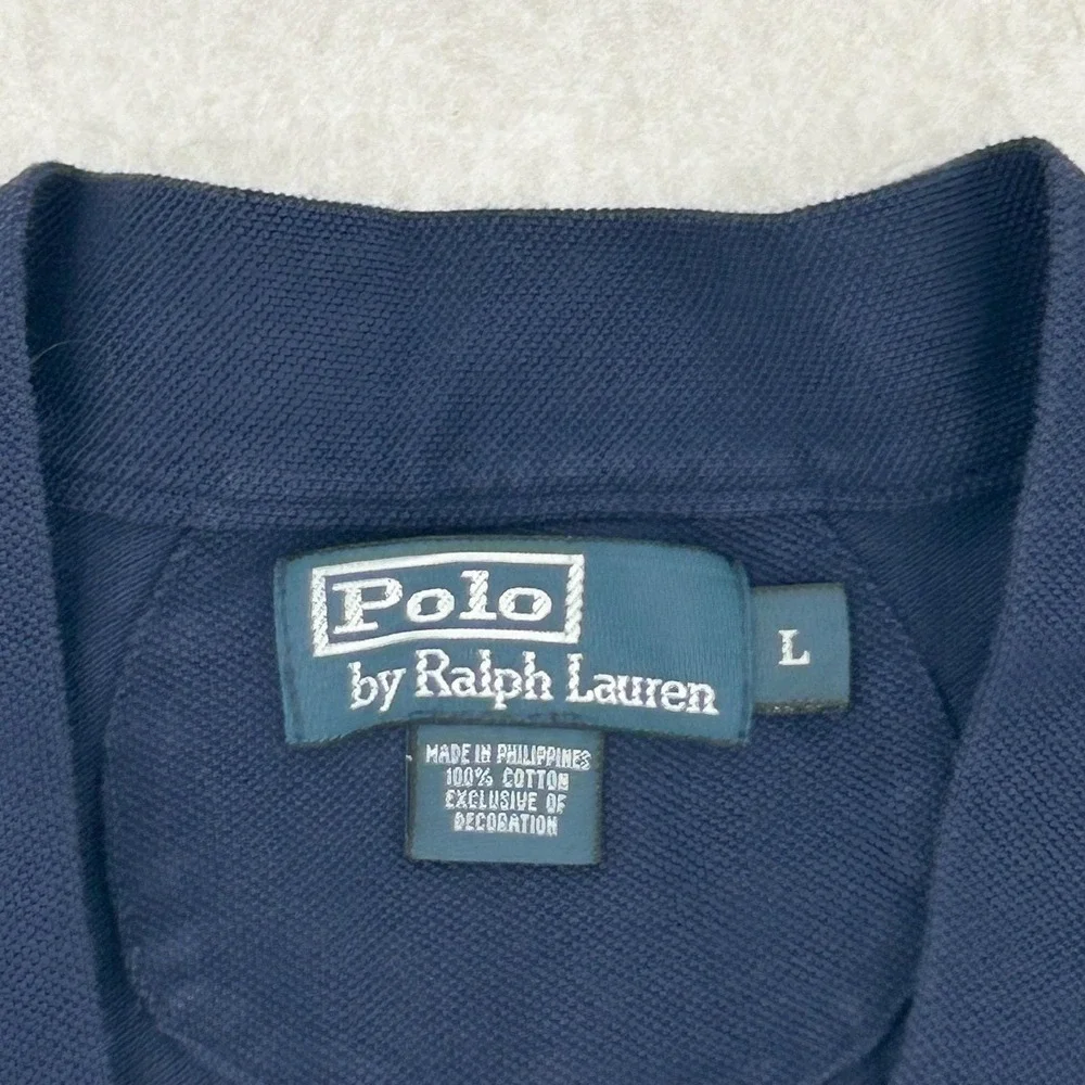 90s Polo Ralph Lauren Mens Large Navy Blue Big Pony Cotton Pique Cardigan Jersey